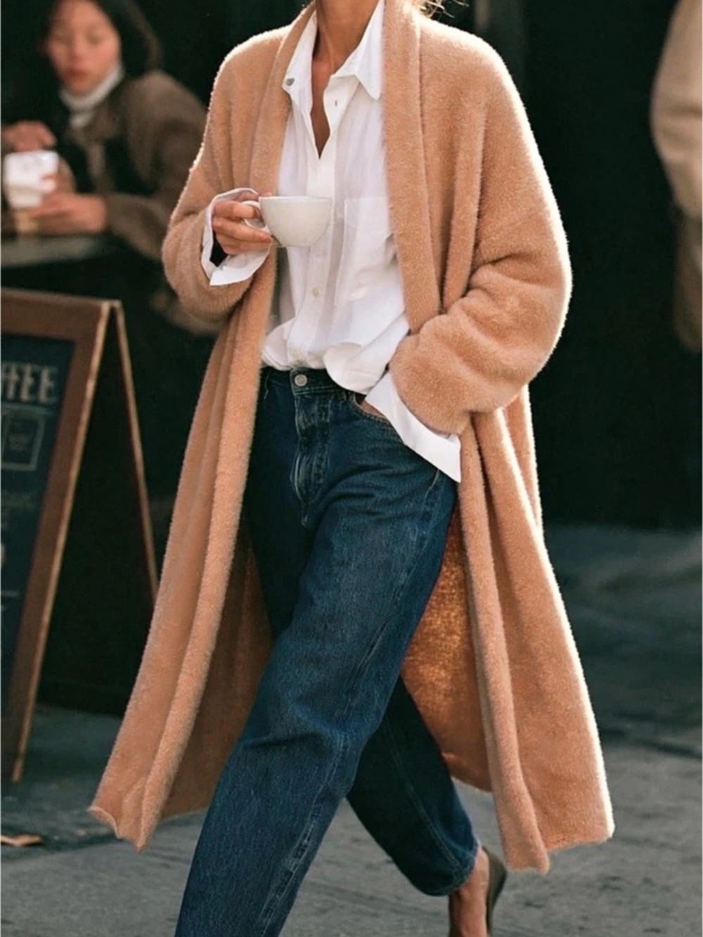 Camel Plush Teddy Duster Coat | Long Fuzzy Open Front Cover Up | Cozy Maxi Cardi